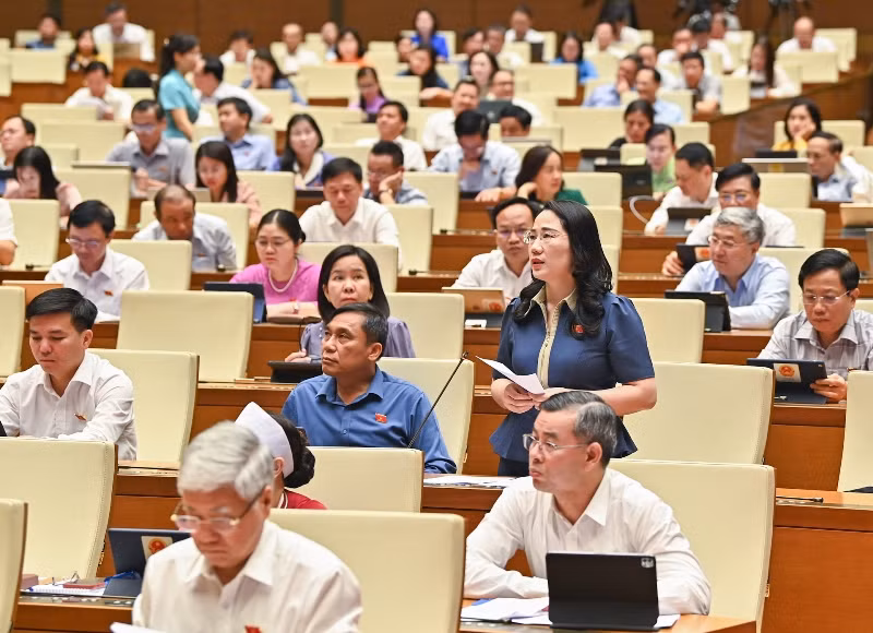 Đại biểu Nguyễn Thị Thủy - Đoàn đại biểu Quốc hội tỉnh Bắc Kạn phát biểu tại phiên thảo luận sáng 31/5. (Ảnh: DUY LINH)