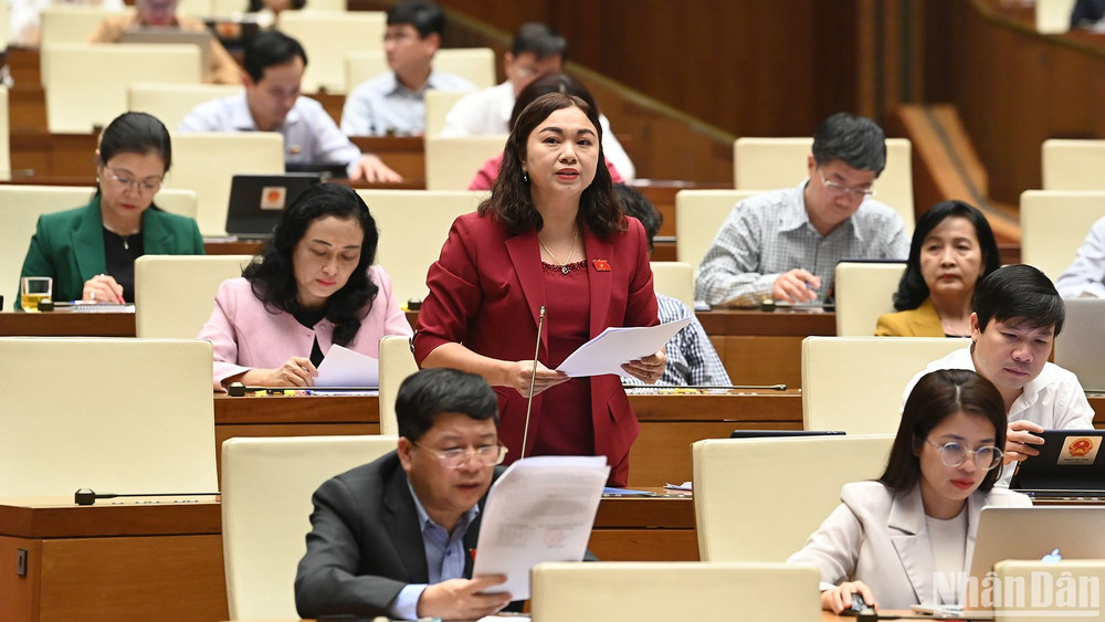 Đại biểu Đặng Bích Ngọc - Đoàn đại biểu Quốc hội tỉnh Hòa Bình phát biểu. (Ảnh: THỦY NGUYÊN) 