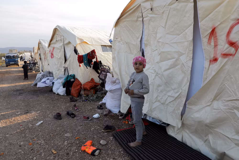 Lều tạm cho các nạn nhân động đất được dựng lên tại thị trấn Jandaris, Syria, ngày 11/2/2023. (Ảnh: Reuters)