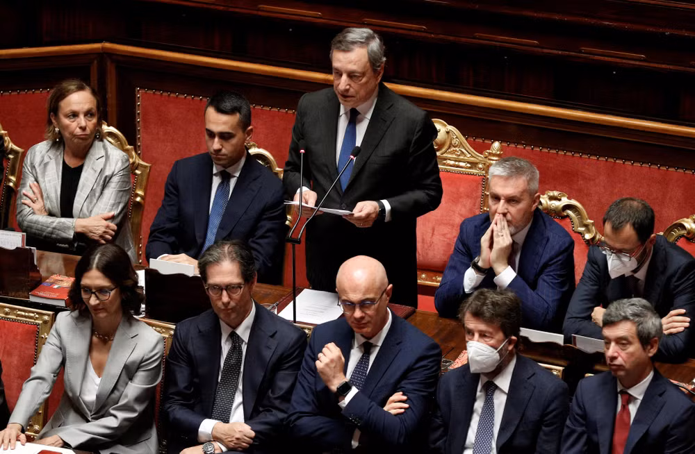 Thủ tướng Italia Mario Draghi phát biểu trước Thượng viện, Rome, Italia, ngày 20/7/2022. (Ảnh: Reuters)