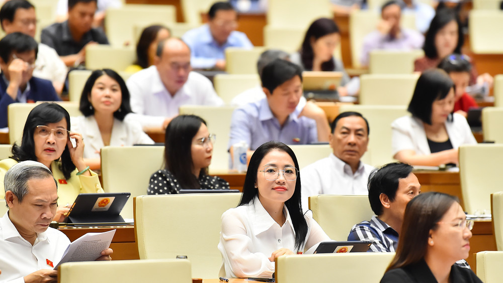 Các đại biểu Quốc hội làm việc tại hội trường sáng 30/5. (Ảnh: THỦY NGUYÊN)