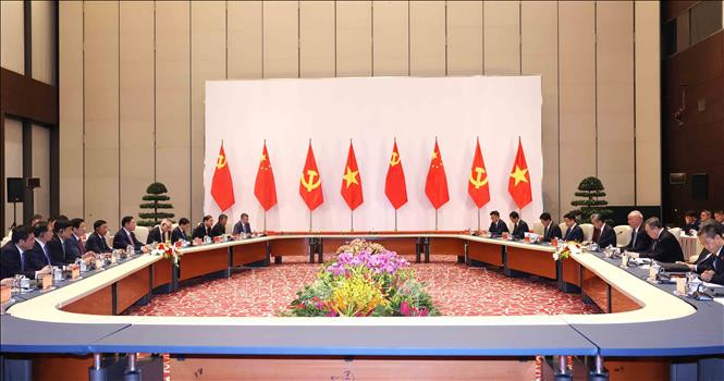 Quang cảnh hội đàm. (Ảnh: TTXVN) Quang cảnh hội đàm. (Ảnh: TTXVN)