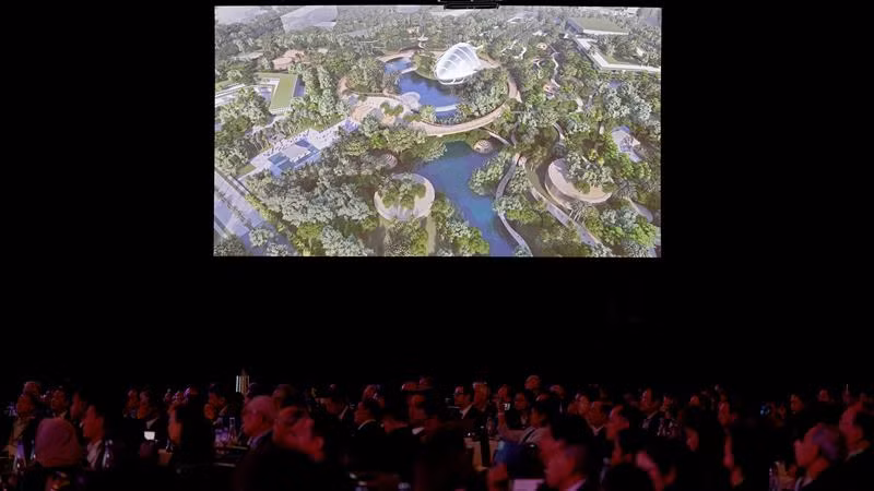 Video giới thiệu về thủ đô Nusantara của Indonesia tại một sự kiện ở Singapore, ngày 7/6/2023. (Ảnh: Reuters)