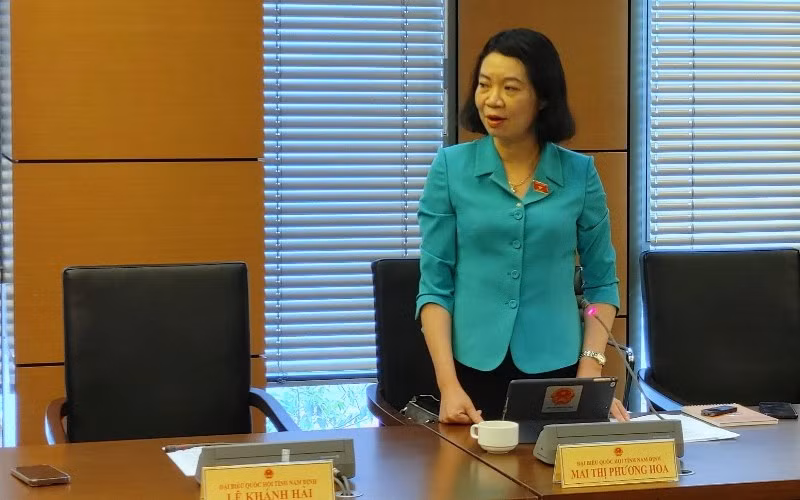 Đại biểu Mai Thị Phương Hoa - Đoàn đại biểu Quốc hội tỉnh Nam Định phát biểu. (Ảnh: TRUNG HƯNG)