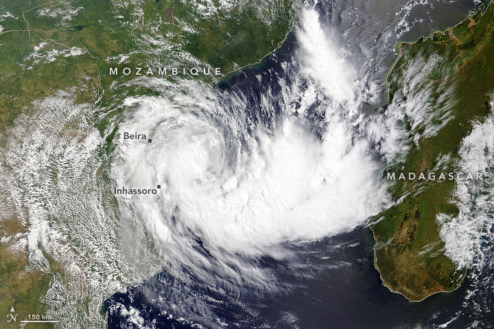 Bão Filipo đã đổ bộ vào Mozambique tại khu vực thành phố Inhassoro. (Ảnh: NASA)