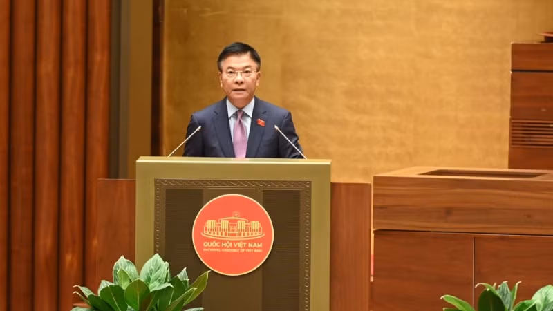 Phó Thủ tướng Chính phủ Lê Thành Long trình bày tờ trình. (Ảnh: BÙI GIANG)