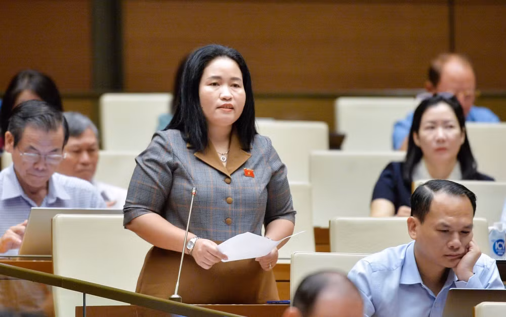 Đại biểu Chamaléa Thị Thủy - Đoàn đại biểu Quốc hội tỉnh Ninh Thuận phát biểu. (Ảnh: ĐĂNG KHOA)
