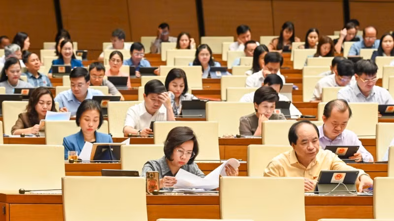 Các đại biểu Quốc hội làm việc tại hội trường. (Ảnh: BÙI GIANG)