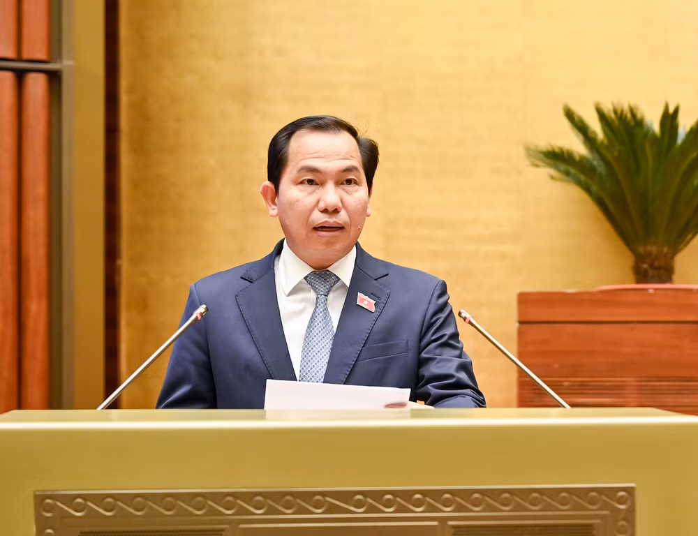 Ủy viên Ủy ban Thường vụ Quốc hội Lê Quang Mạnh trình bày báo cáo thẩm tra. (Ảnh: DUY LINH)