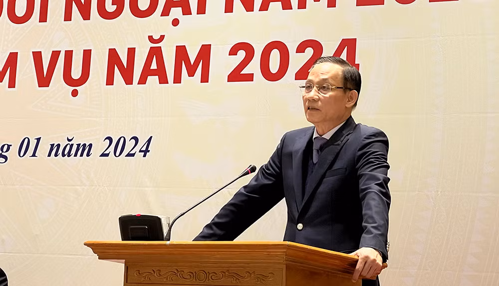 Đồng chí Lê Hoài Trung, Bí thư Trung ương Đảng, Trưởng Ban Đối ngoại Trung ương phát biểu ý kiến.