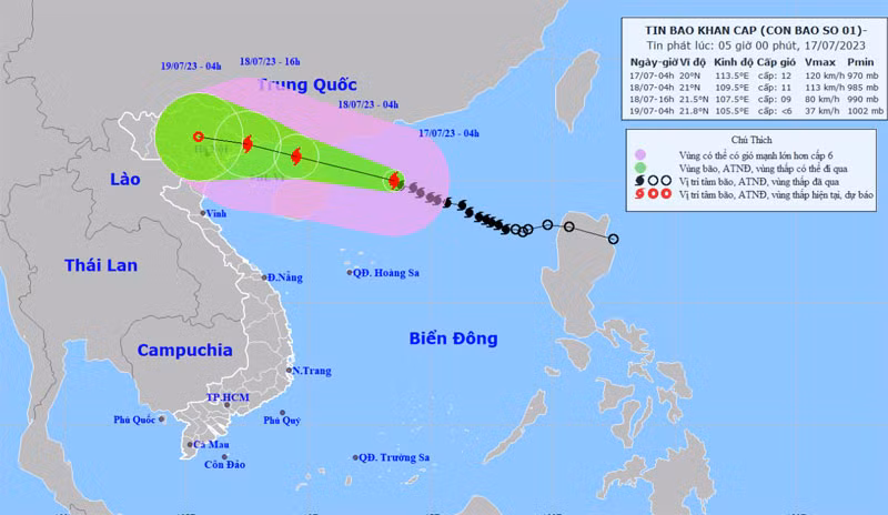 Vị trí và hướng di chuyển của bão số 1. (Nguồn: chmf.gov.vn)