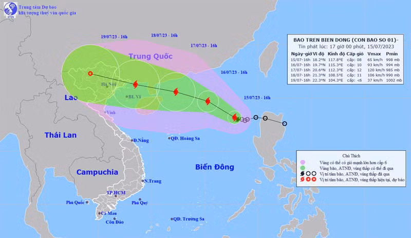 Vị trí và hướng di chuyển của bão số 1. (Nguồn: nchmf.gov.vn)