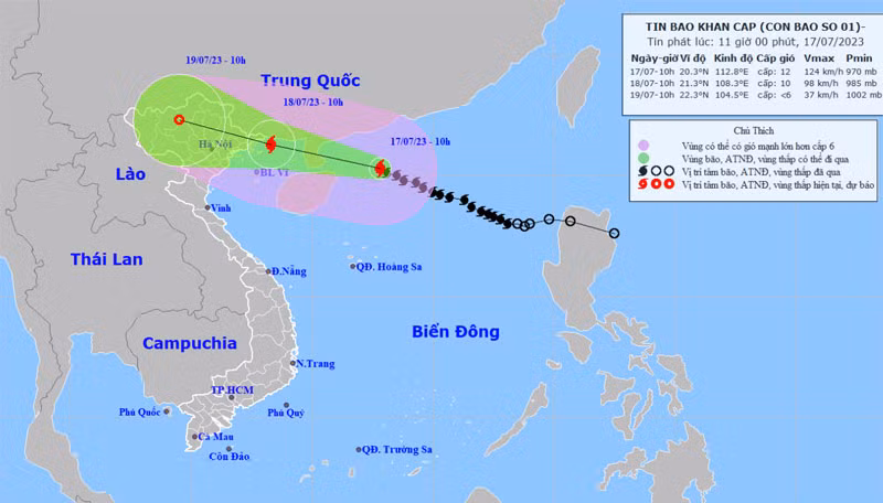 Vị trí và hướng di chuyển của bão số 1. (Nguồn: nchmf.gov.vn)