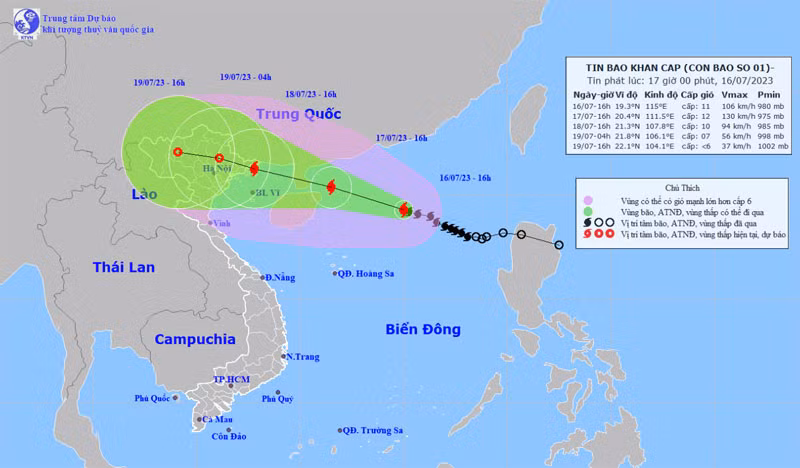 Vị trí và hướng di chuyển của bão số 1. (Nguồn: nchmf.gov.vn)