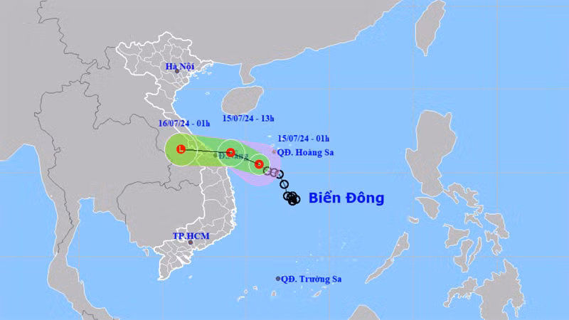 Vị trí và hướng di chuyển của áp thấp nhiệt đới. (Nguồn: nchmf.gov.vn)