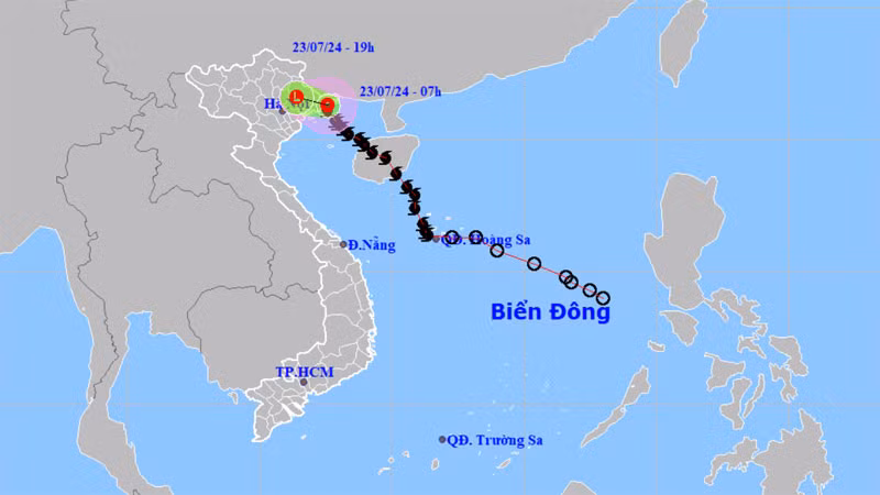 Vị trí và hướng di chuyển của áp thấp nhiệt đới suy yếu từ bão số 2. (Nguồn: nchmf.gov.vn)