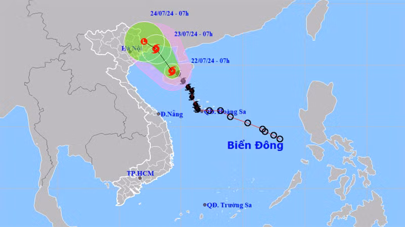 Vị trí và hướng di chuyển của bão số 2. (Nguồn: nchmf.gov.vn)