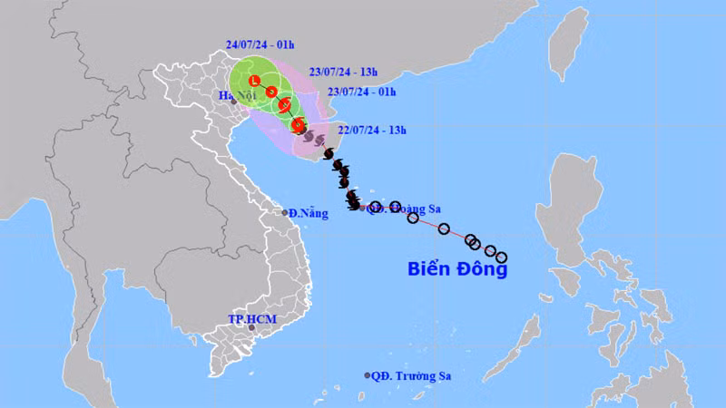 Vị trí và hướng di chuyển của bão số 2. (Nguồn: nchmf.gov.vn)