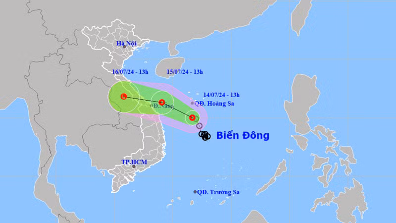 Vị trí và hướng di chuyển của áp thấp nhiệt đới. (Nguồn: nchmf.gov.vn)