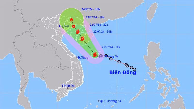 Vị trí và hướng di chuyển của bão số 2 lúc 10 giờ ngày 21/7. (Nguồn: nchmf.gov.vn)