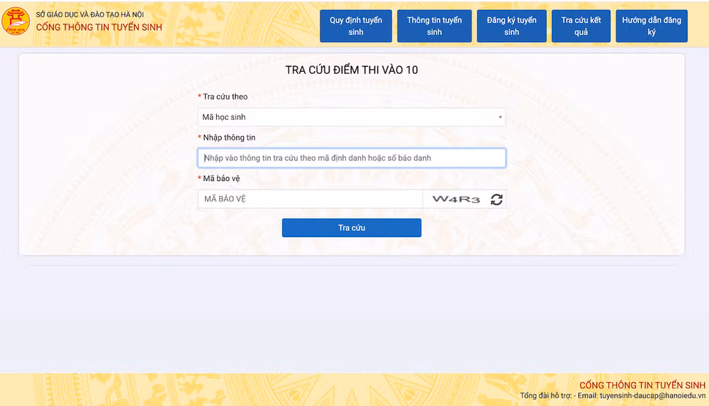 Tra điểm thi lớp 10 tại cổng thông tin tuyển sinh đầu cấp