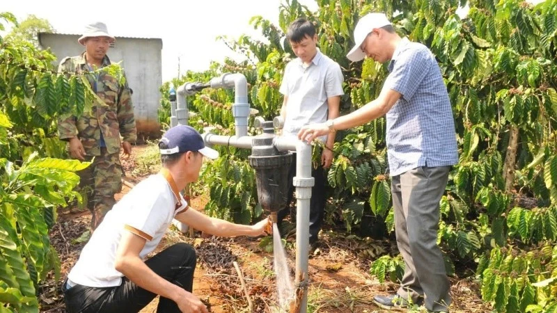 Mô hình tưới tiết kiệm nước kết hợp bón phân qua hệ thống tưới nước đang được nhân rộng trên địa bàn Đắk Nông.