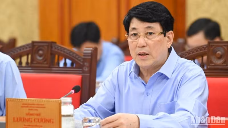 Thường trực Ban Bí thư Lương Cường phát biểu tại cuộc họp. (Ảnh: DUY LINH)