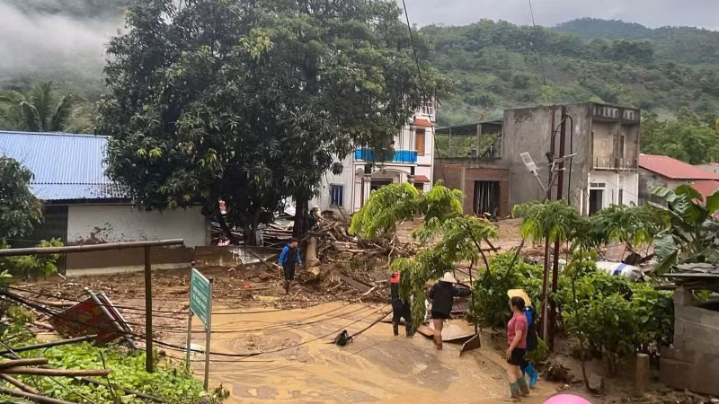 Hiện trường sau lũ quét tại thôn Tẩn Lượt, xã Đồng Phúc. (Ảnh: CHINH LAN)