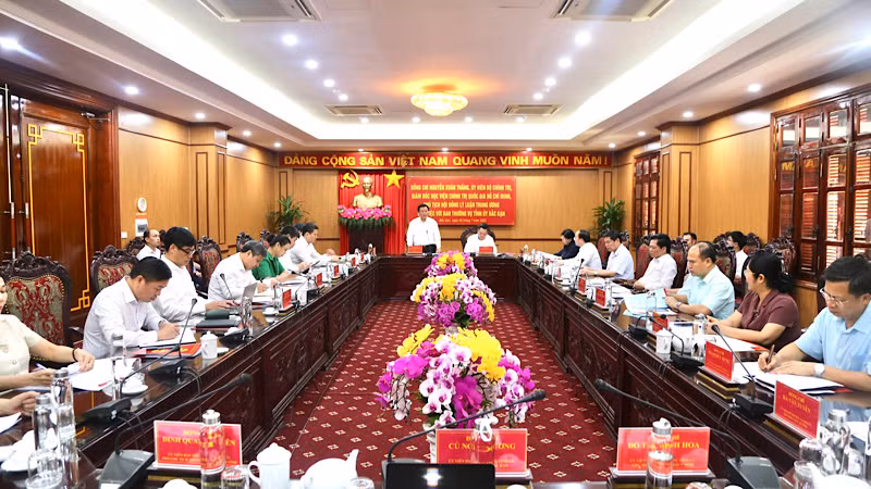 Đồng chí Nguyễn Xuân Thắng phát biểu tại buổi làm việc.