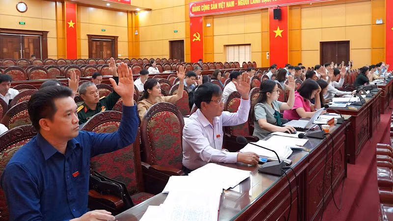 Đại biểu biểu quyết thông qua các nghị quyết. (Ảnh: TUẤN SƠN)