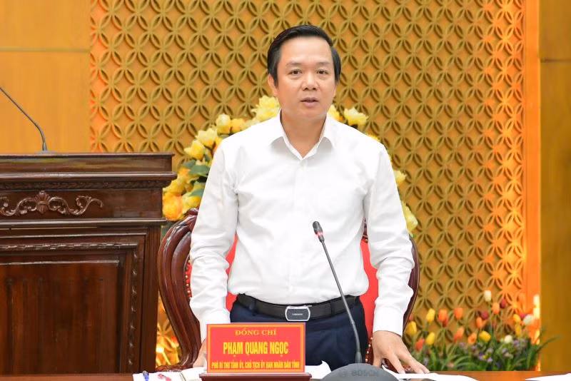 Chủ tịch Ủy ban nhân dân tỉnh Ninh Bình Phạm Quang Ngọc phát biểu tại hội nghị. (Ảnh: Trường Giang)