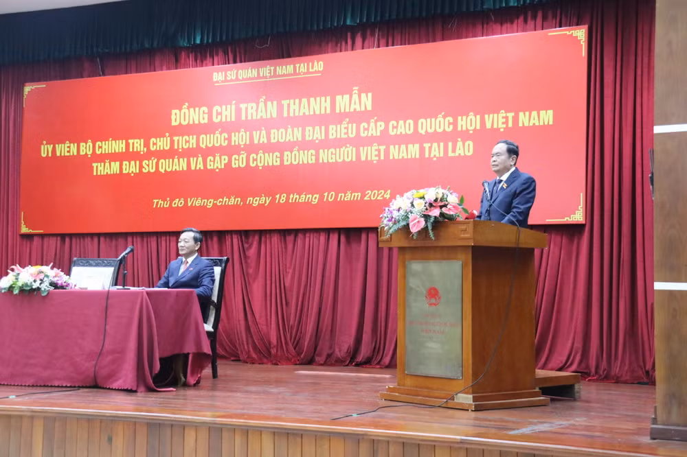 Chủ tịch Quốc hội Trần Thanh Mẫn phát biểu ý kiến tại cuộc gặp. (Ảnh: HẢI TIẾN)