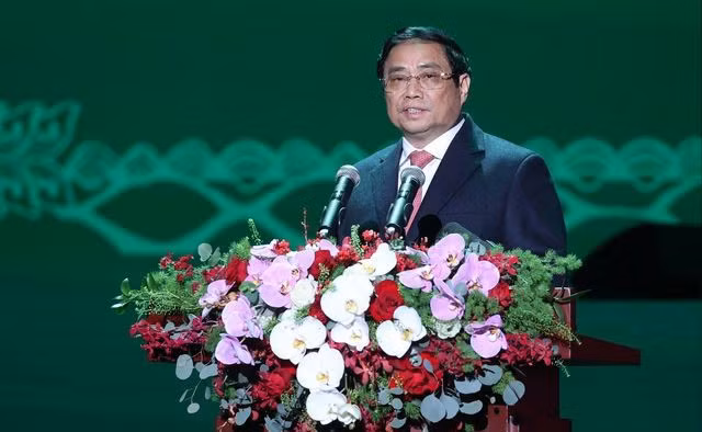 Thủ tướng Phạm Minh Chính phát biểu ý kiến tại buổi lễ. 