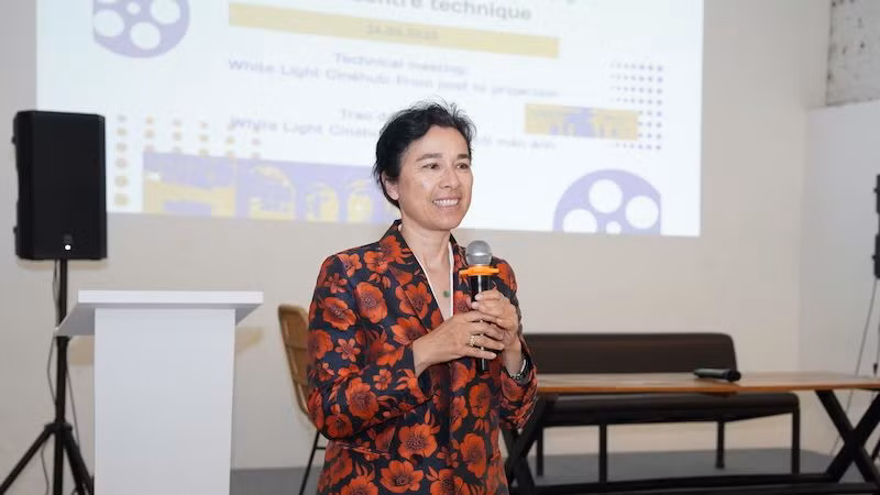 Bà Eva Nguyễn Bình nhấn mạnh Viện Pháp cam kết đồng hành cùng sự phát triển của White Light Cinéhub. (Ảnh: Viện Pháp tại Việt Nam)