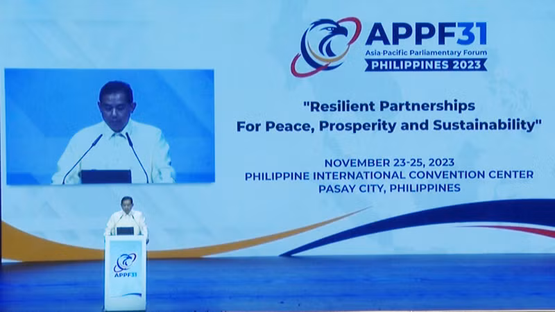 Chủ tịch Hạ viện Philippines Martin Romualdez phát biểu khai mạc APPF-31. (Ảnh: quochoi.vn)