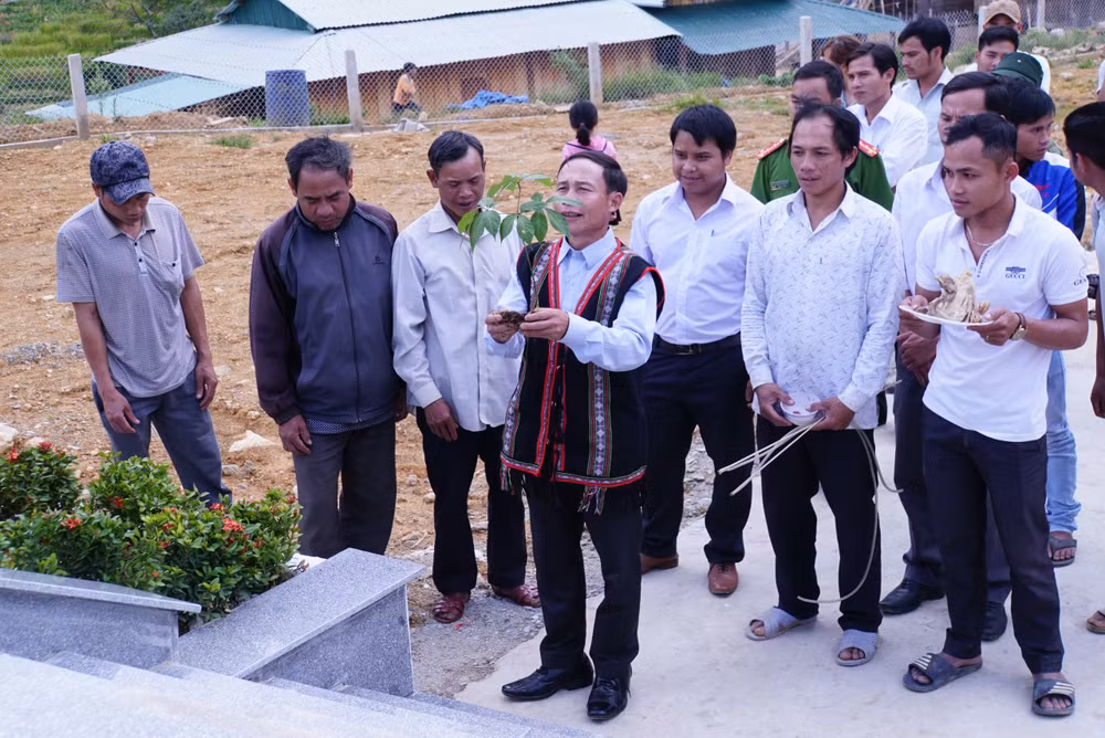 Đồng bào Xơ Đăng, xã Trà Linh, huyện Nam Trà My thực hiện nghi thức cúng thần sâm để tạ ơn đất trời.