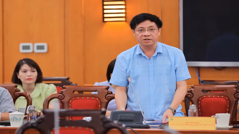 Ông Phạm Quang Minh, Phó Viện trưởng Viện Năng lượng nguyên tử Việt Nam phát biểu tại cuộc họp báo.