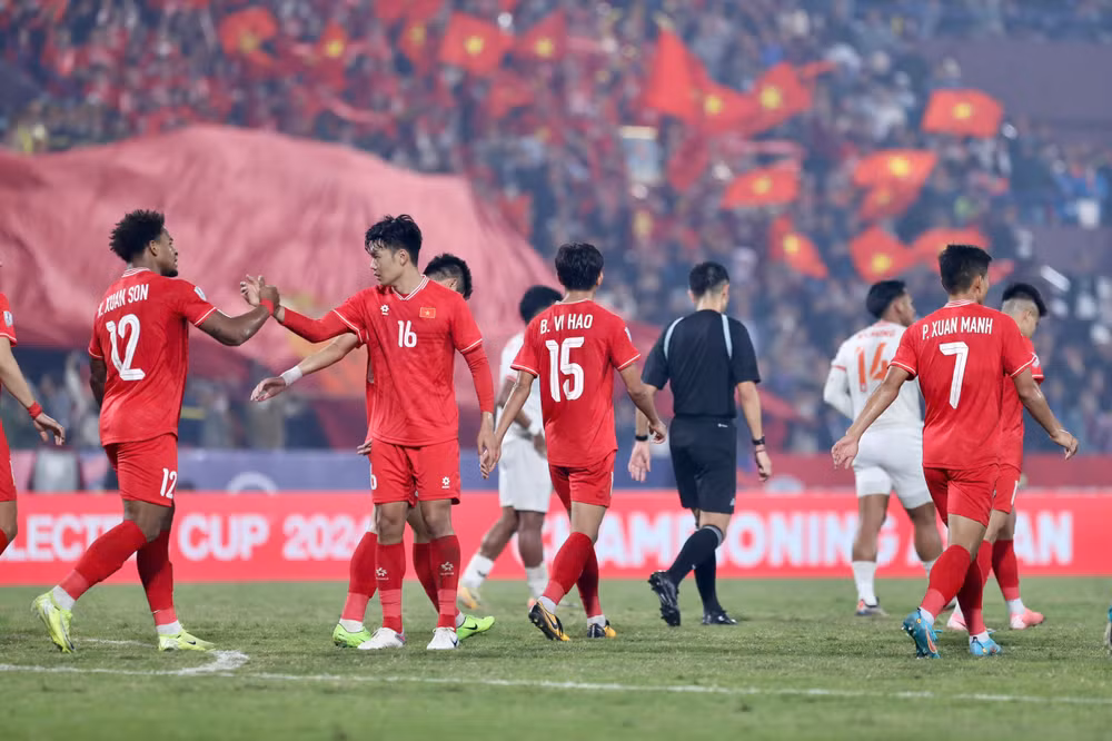 Đội tuyển Việt Nam giành chiến thắng chung cuộc đầy thuyết phục. (Ảnh: SƠN TÙNG)