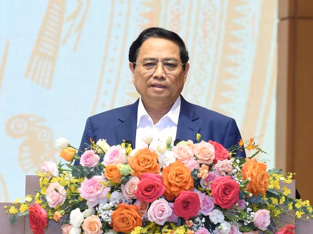 Thủ tướng Phạm Minh Chính phát biểu ý kiến tại Hội nghị Thủ tướng Chính phủ làm việc với doanh nghiệp nhà nước. (Ảnh: TRẦN HẢI)
