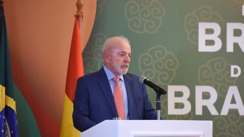 Tổng thống Brazil Luiz Inácio Lula da Silva phát biểu ý kiến tại Diễn đàn Kinh tế Việt Nam-Brazil. (Ảnh: TRẦN HẢI)