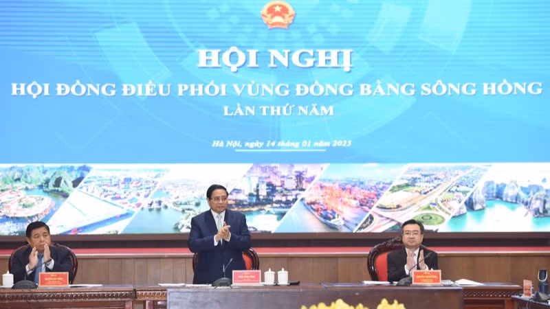 Thủ tướng Phạm Minh Chính chủ trì Hội nghị Hội đồng điều phối vùng Đồng bằng sông Hồng lần thứ năm. (Ảnh: TRẦN HẢI)