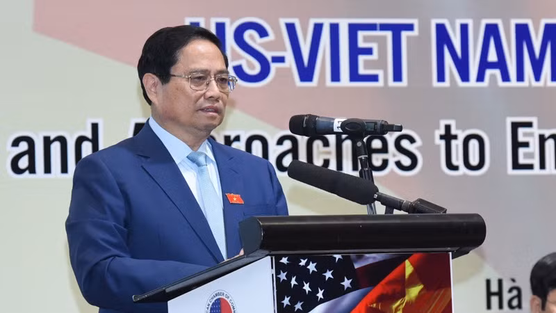 Thủ tướng Phạm Minh Chính phát biểu ý kiến tại Hội nghị Thượng đỉnh Kinh doanh Việt Nam - Hoa Kỳ. (Ảnh: Trần Hải)