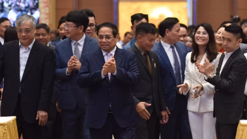 Thủ tướng Phạm Minh Chính tới dự Lễ khai trương Cổng Pháp luật quốc gia. (Ảnh: TRẦN HẢI)