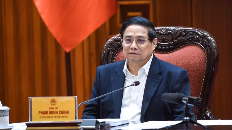 Bí thư Đảng ủy Chính phủ, Thủ tướng Chính phủ Phạm Minh Chính phát biểu ý kiến tại Hội nghị. (Ảnh: TRẦN HẢI)