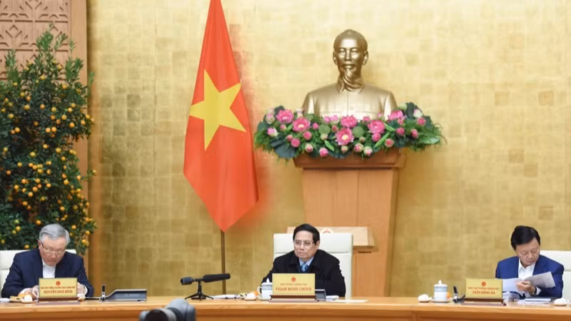 Thủ tướng Phạm Minh Chính chủ trì cuộc họp của Thường trực Chính phủ về triển khai nhiệm vụ phát triển kinh tế-xã hội sau Tết Nguyên đán. (Ảnh: TRẦN HẢI)