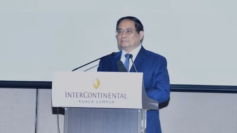 Thủ tướng Phạm Minh Chính phát biểu ý kiến tại Chương trình Gặp gỡ doanh nghiệp Việt Nam-Malaysia. (Ảnh: THANH GIANG)