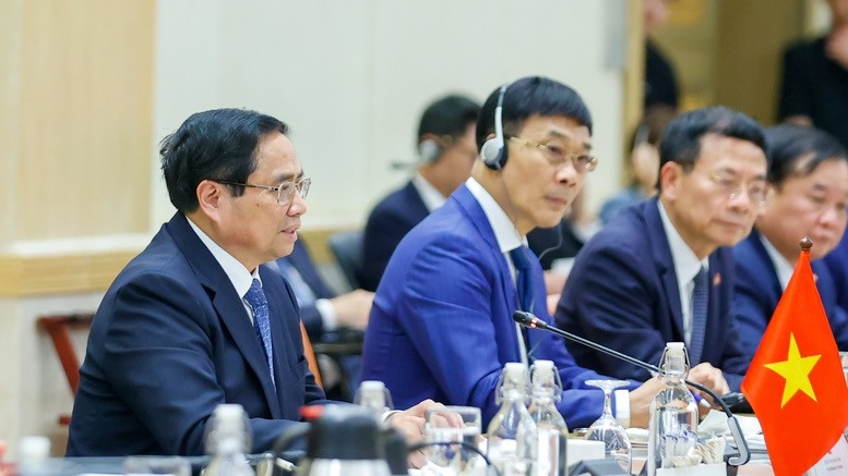 Thủ tướng Phạm Minh Chính phát biểu ý kiến tại hội đàm. (Ảnh: NHẬT BẮC/VGP) Thủ tướng Phạm Minh Chính phát biểu ý kiến tại hội đàm. (Ảnh: NHẬT BẮC/VGP)