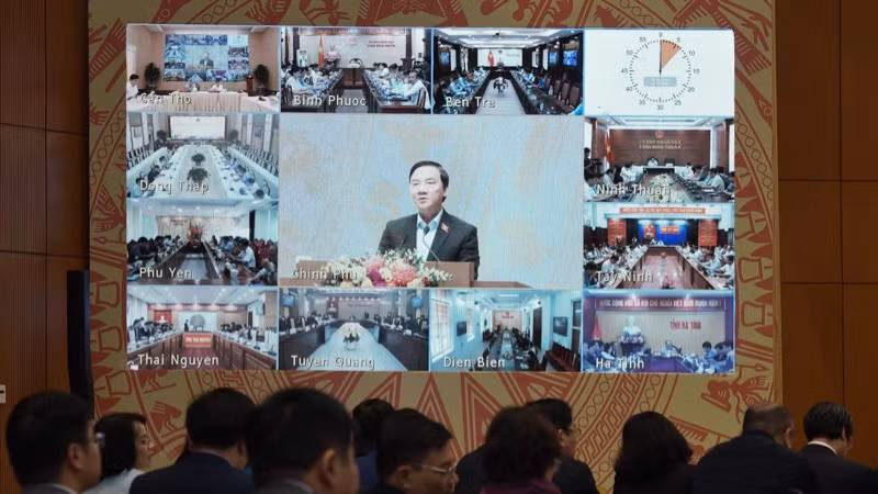 Hội nghị được truyền trực tuyến tới trụ sở Ủy ban nhân dân các tỉnh, thành phố trực thuộc Trung ương. (Ảnh: TRẦN HẢI)