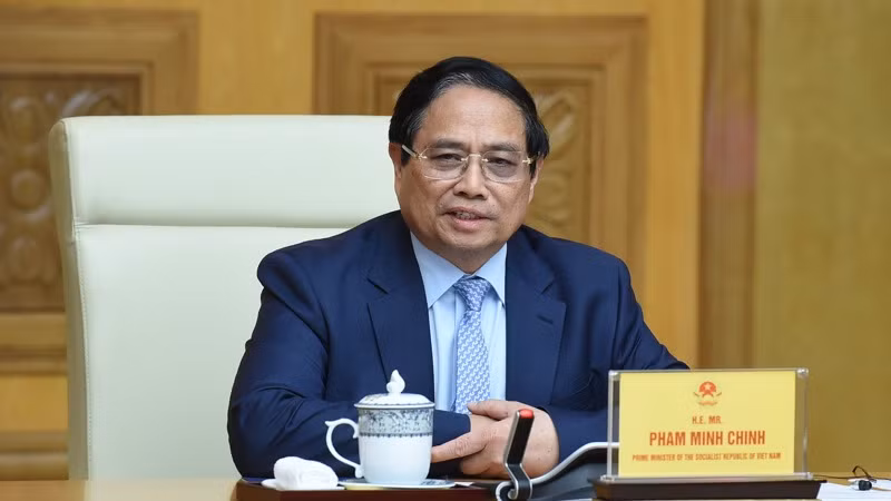 Thủ tướng Phạm Minh Chính phát biểu ý kiến tại buổi tiếp. (Ảnh: TRẦN HẢI)