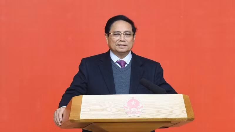 Bí thư Đảng ủy Chính phủ, Thủ tướng Chính phủ Phạm Minh Chính phát biểu ý kiến tại Hội nghị. (Ảnh: TRẦN HẢI)